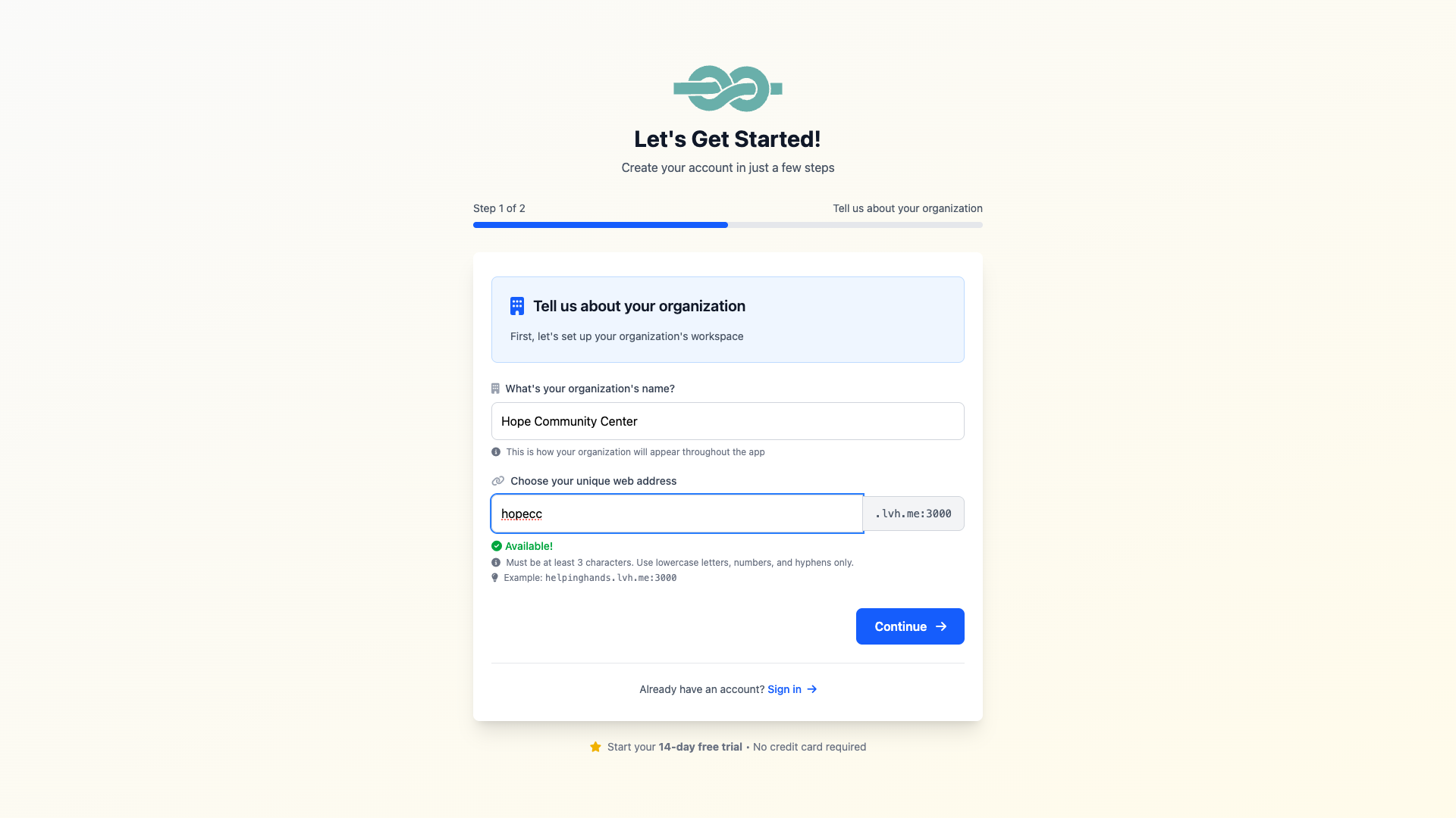 Sign-up page