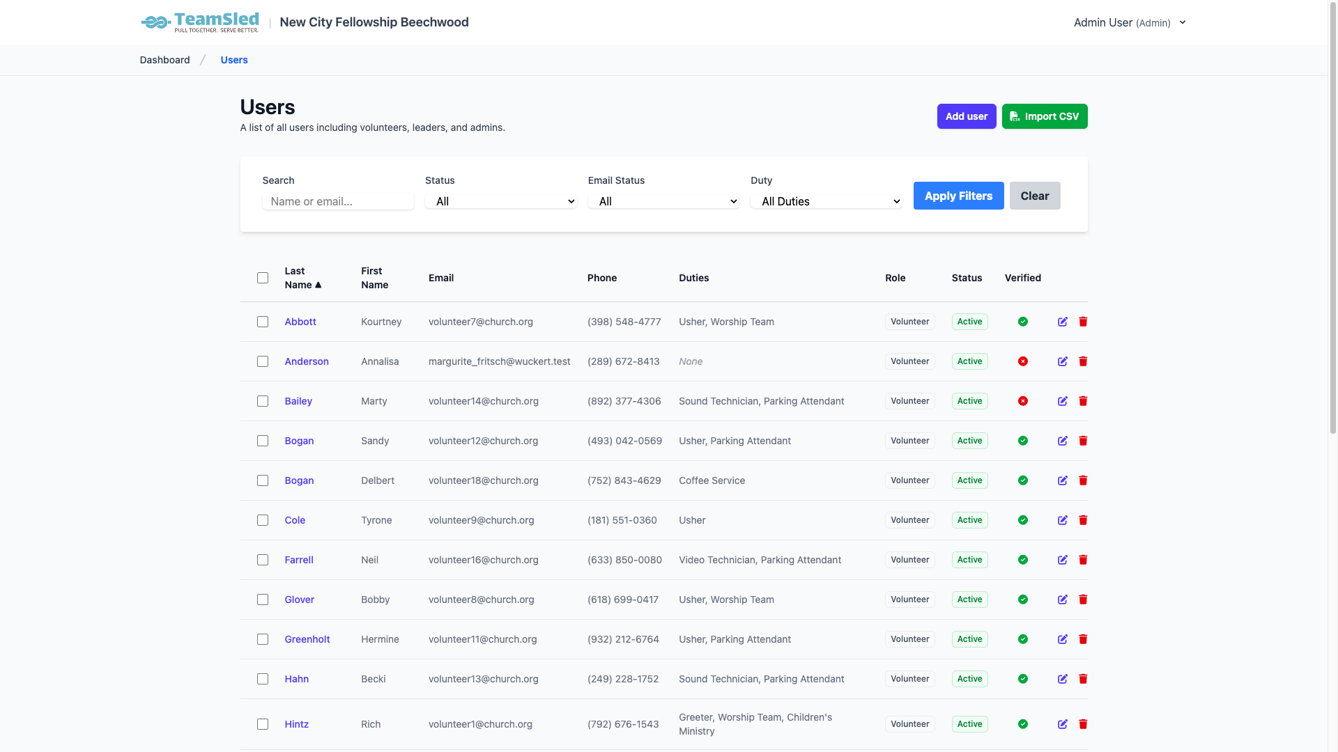 Volunteer list with CSV import