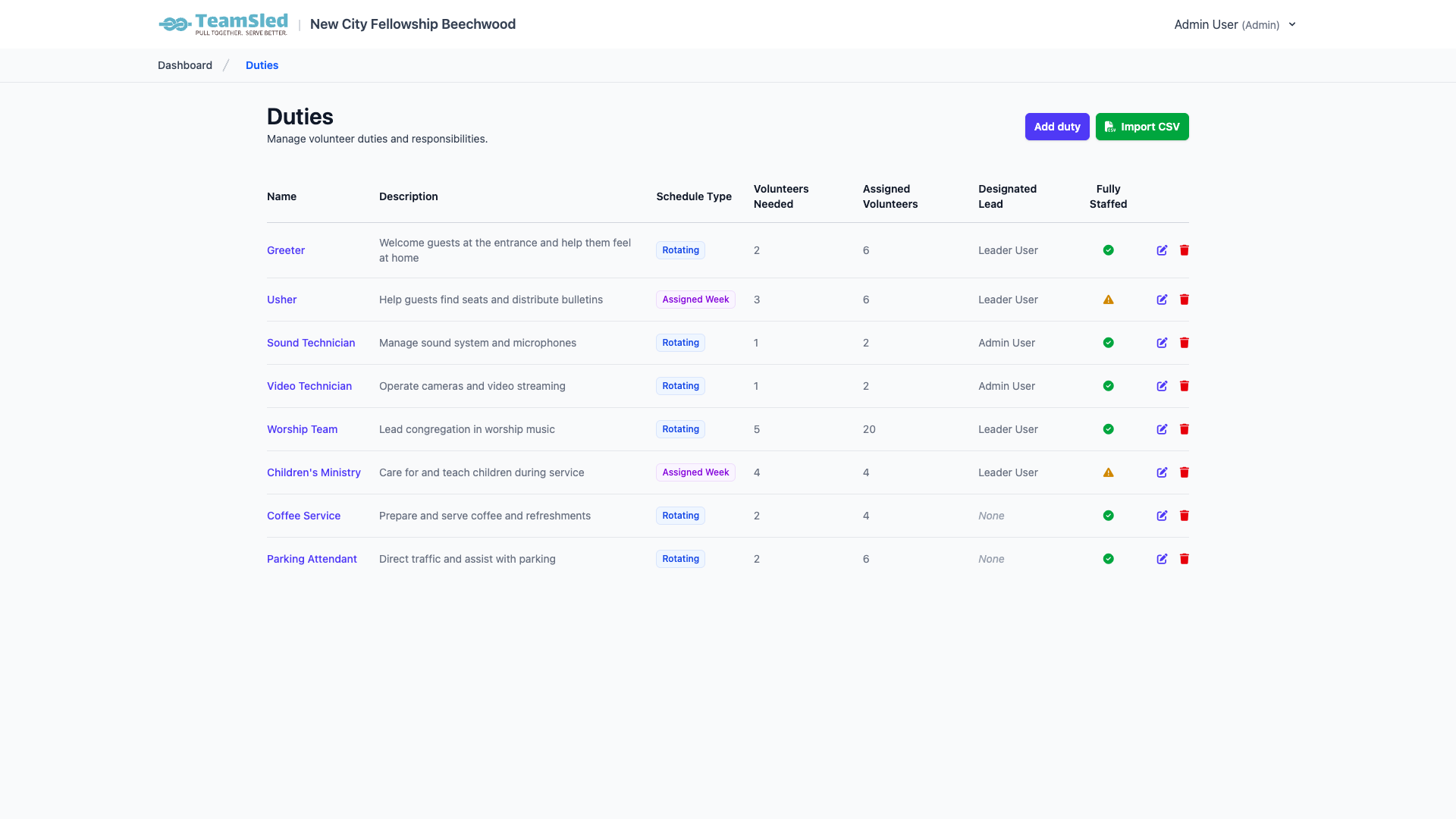 Volunteer assignment interface